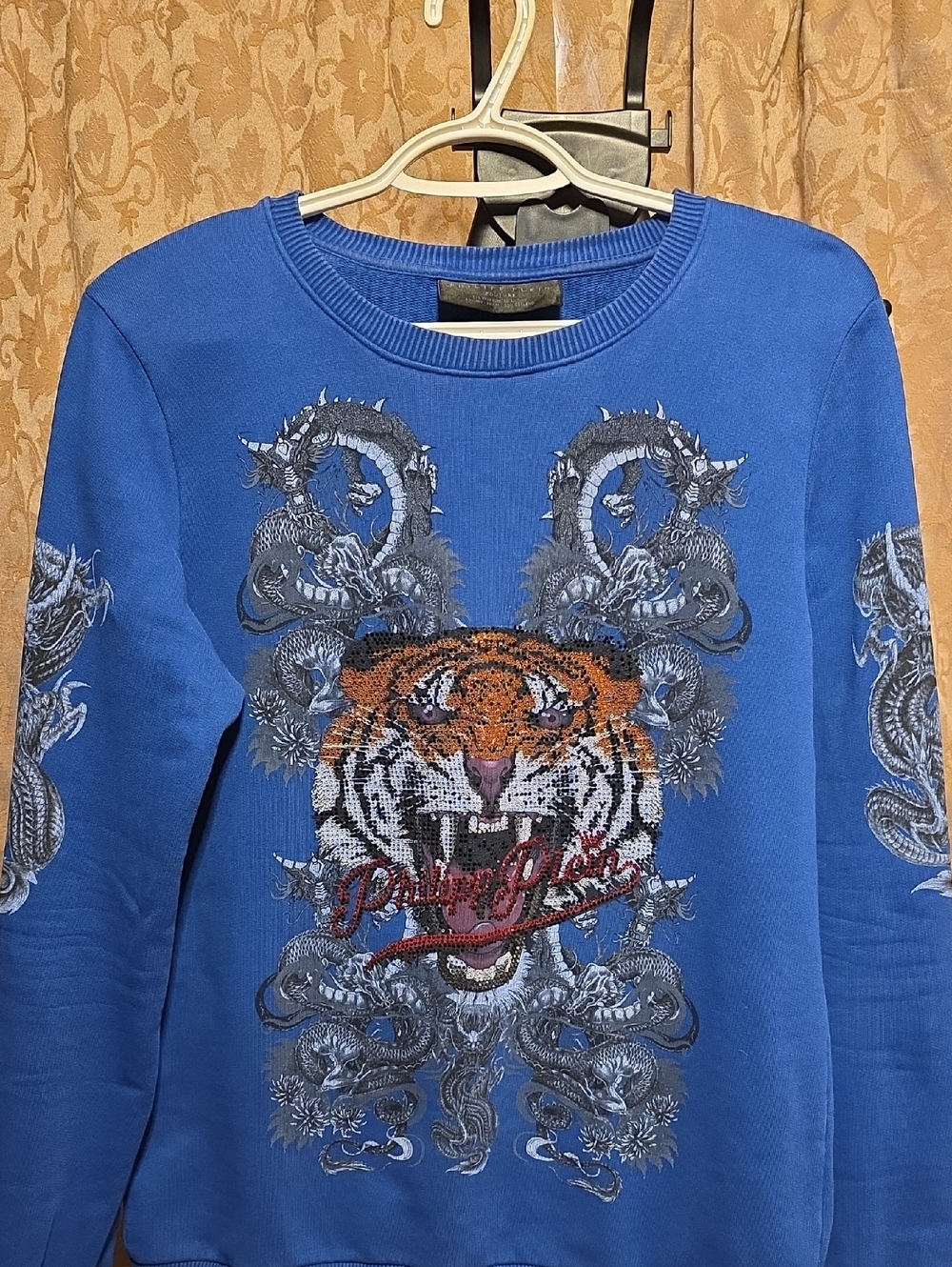 Philipp Plein Royal Blue Sweatshirt with Embroidered Metallic Accents